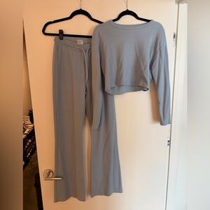 Waffle Material Flare Pant and Long Sleeve Set